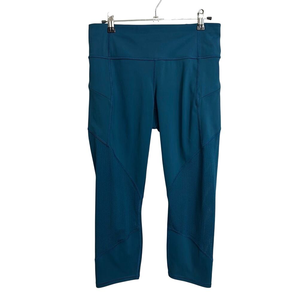 Athleta Leggings Womens Small Mesh Contender Capri High Rise Paradise Blue Teal
